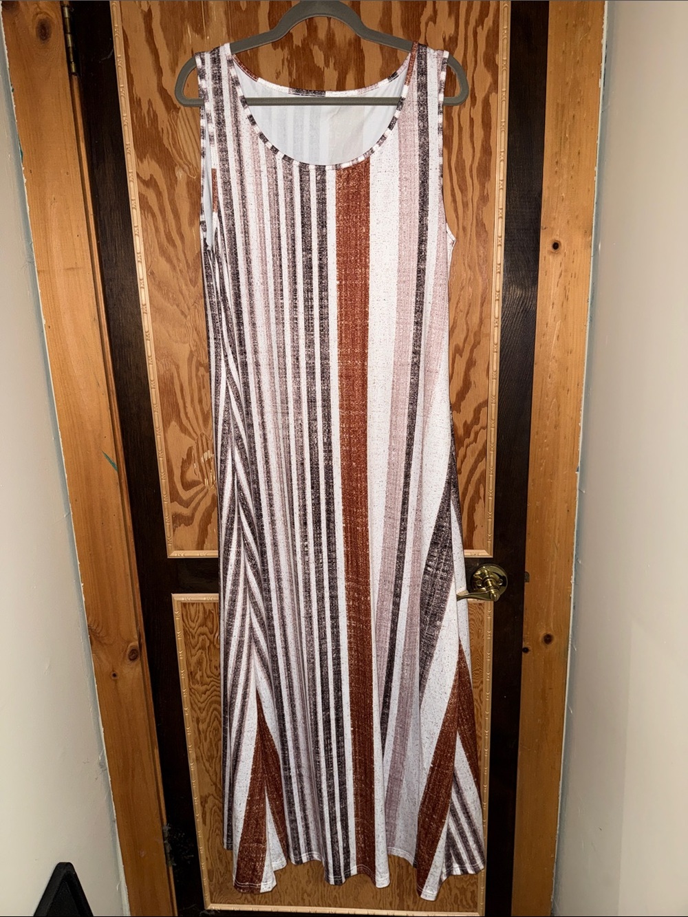 Amazon Striped Maxi Dress in White and Brown